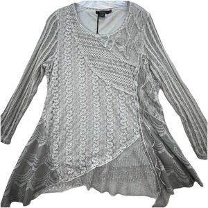 NEW Radzoli Patchwork Tunic Top Sz XL Art to Wear Lagenlook Boho Whimsygoth Grey